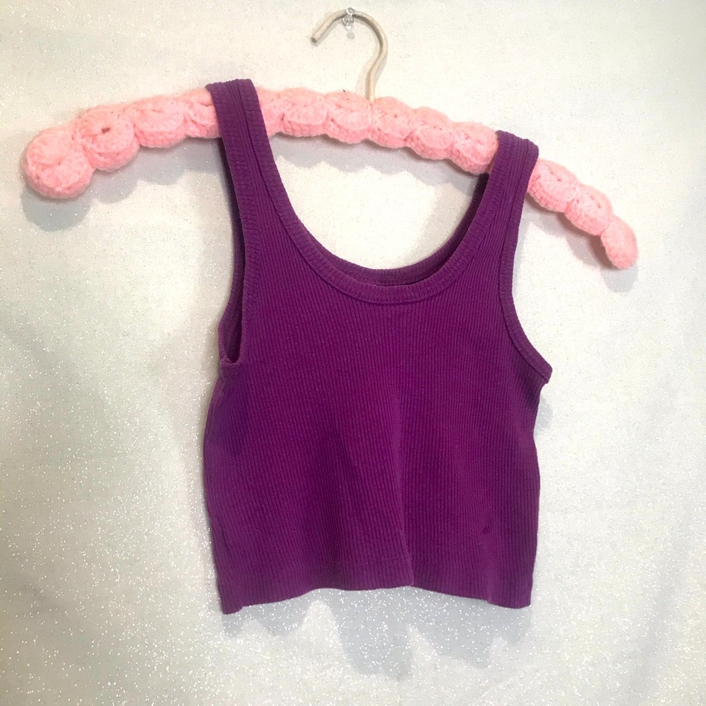 Purple Ribbed Crop Tank Top